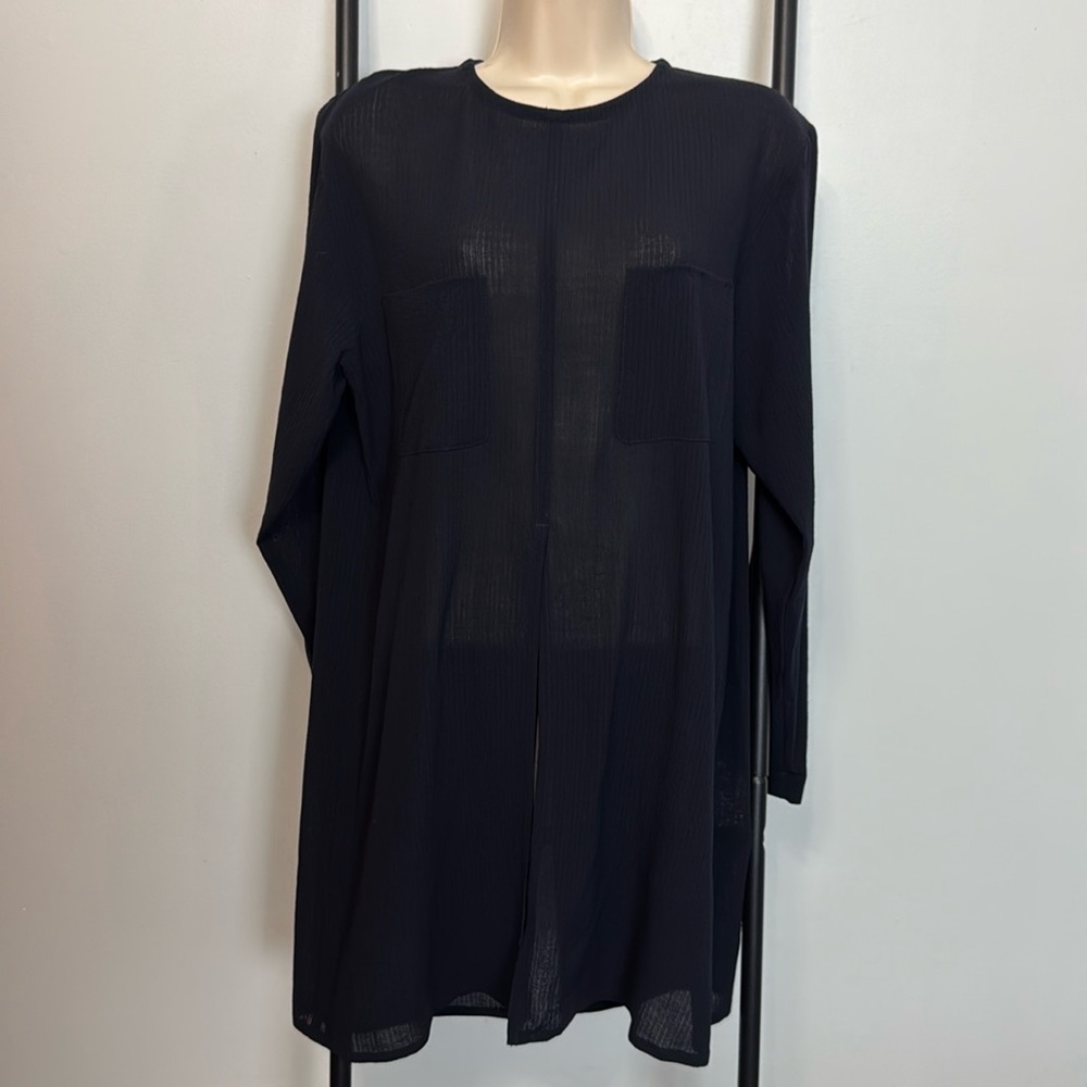 Rene Lezard Striped Tunic Blouse Women M/L Blue Long Sleeve